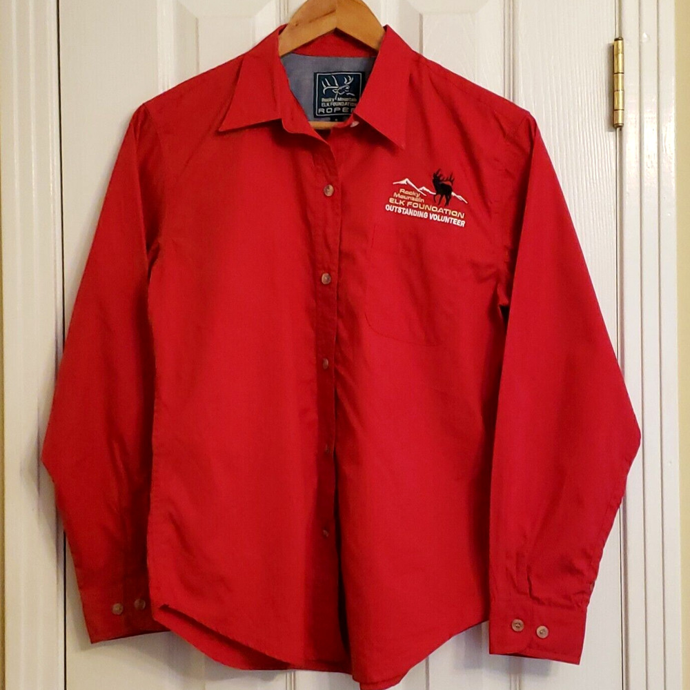Roper Womens Long Sleeve Button Up Shirt RMEF Volunteer Logo Red Size Small